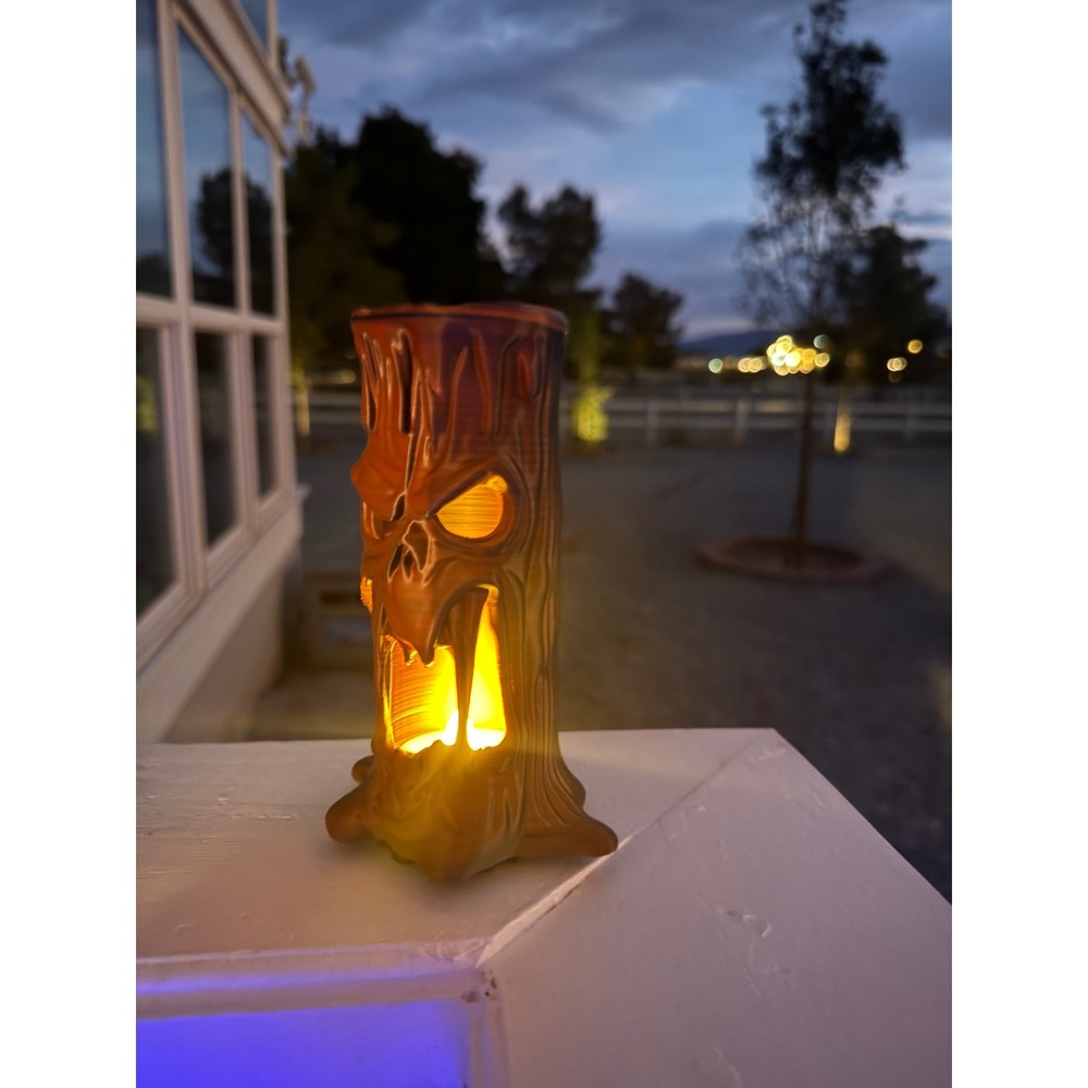 Halloween Spooky Tree Stump Lantern 3D Printed Iridescent LED Decor